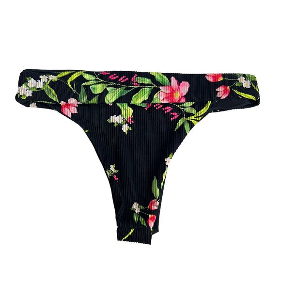 Tinibikini Swim Bikini Bottom Thong Cheeky Black Floral High Cut Xs Swimsuit Swim Bathing